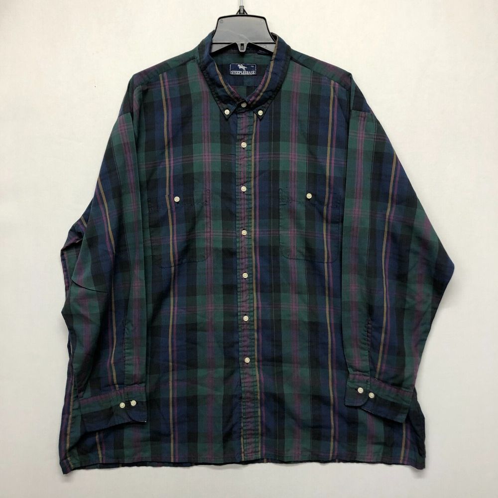 Vintage Steeple Chase Men Button Shirt Top Size 3X Plaid B218 -29